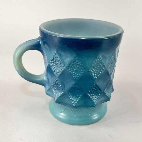 Vtg Anchor Hocking Fire King Kimberly Blue Glass Coffee Mug Diamond USA Retro - Picture 3 of 16
